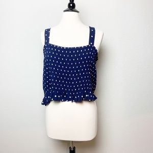 NWOT American Eagle blue polka dot cropped shirt